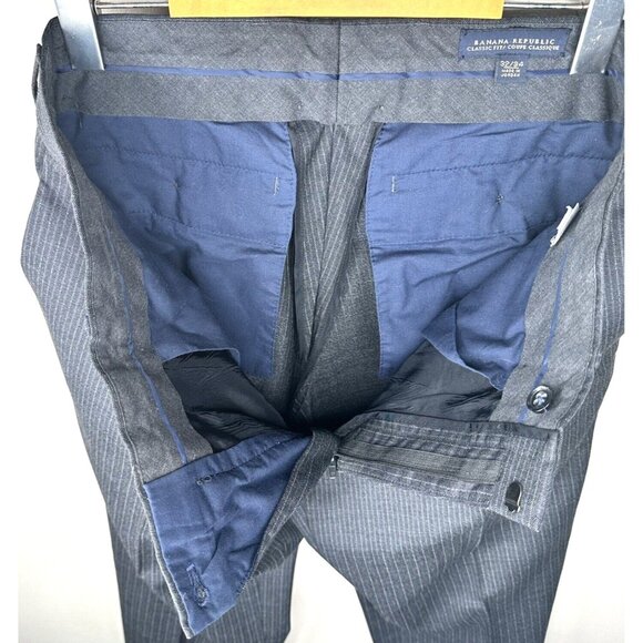 Banana Republic Mens Wool Dress Pants Classic Fit Charcoal Striped 34x33 - Picture 6 of 12